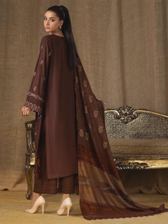 Eid Dress For Womens - Pakistani Embroidered Leather Peach - Ramadan Partywear Festival Suits in Large Size