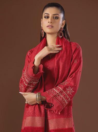 Eid Dress For Womens - Pakistani Embroidered Leather Peach - Ramadan Partywear Festival Suits in Large Size