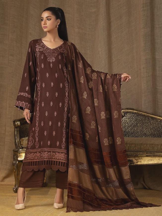 Eid Dress For Womens - Pakistani Embroidered Leather Peach - Ramadan Partywear Festival Suits in Large Size