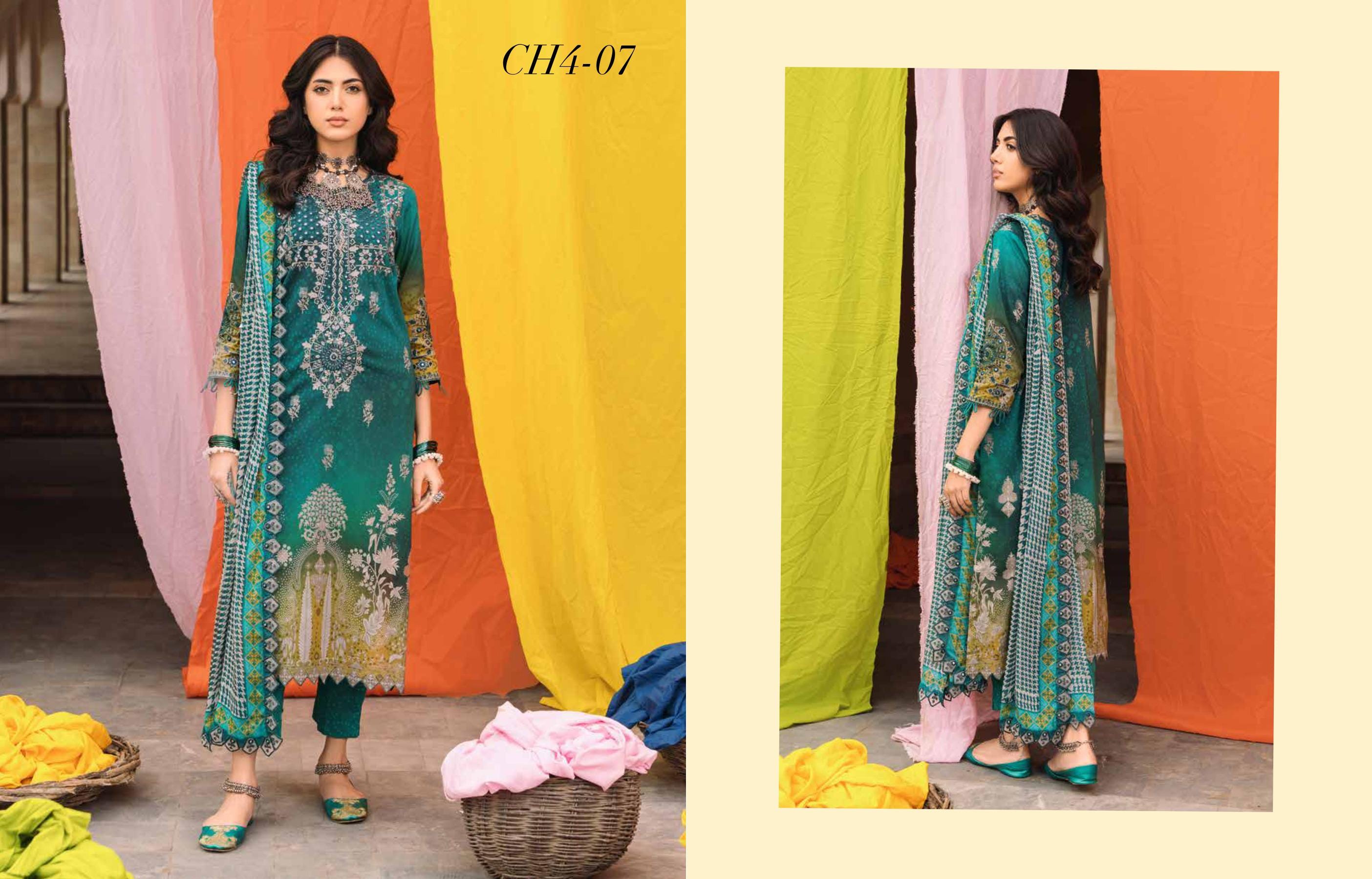 Eid Dress For Womens - Pakistani Embroidered Lawn Ramadan Partywear Festival Suits Printed Chunri Dress In Medium & Large Size