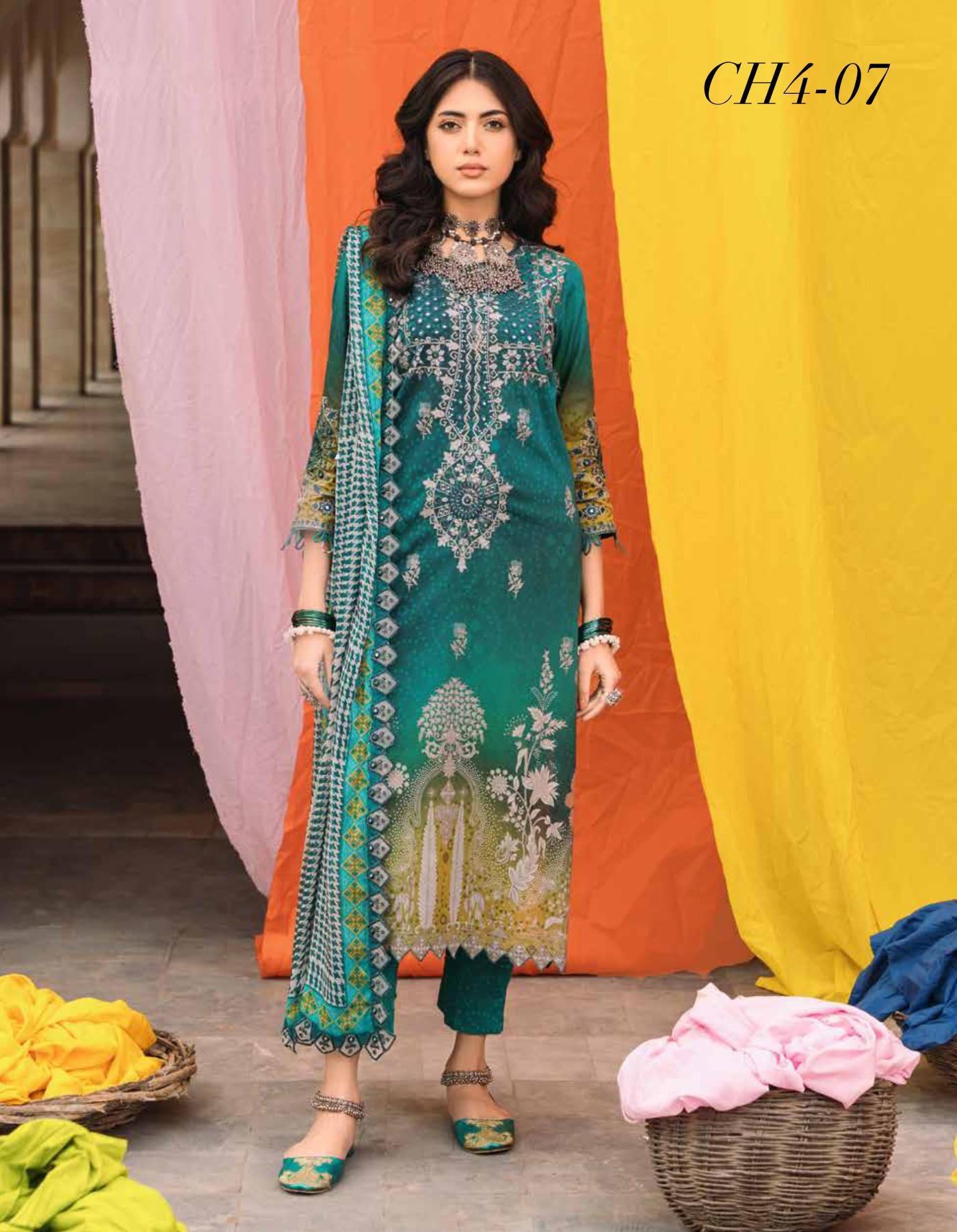 Eid Dress For Womens - Pakistani Embroidered Lawn Ramadan Partywear Festival Suits Printed Chunri Dress In Medium & Large Size