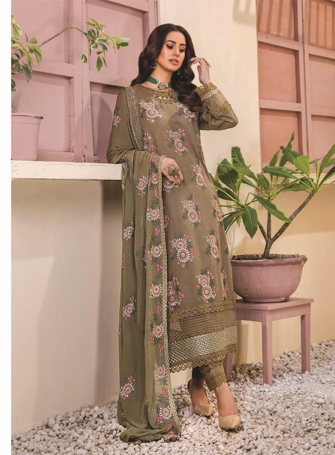 Eid Dress For Womens - Pakistani Embroidered Karandi Ramadan Partywear Festival Suits Salwar Kameez Suit In Large Size By Rumli