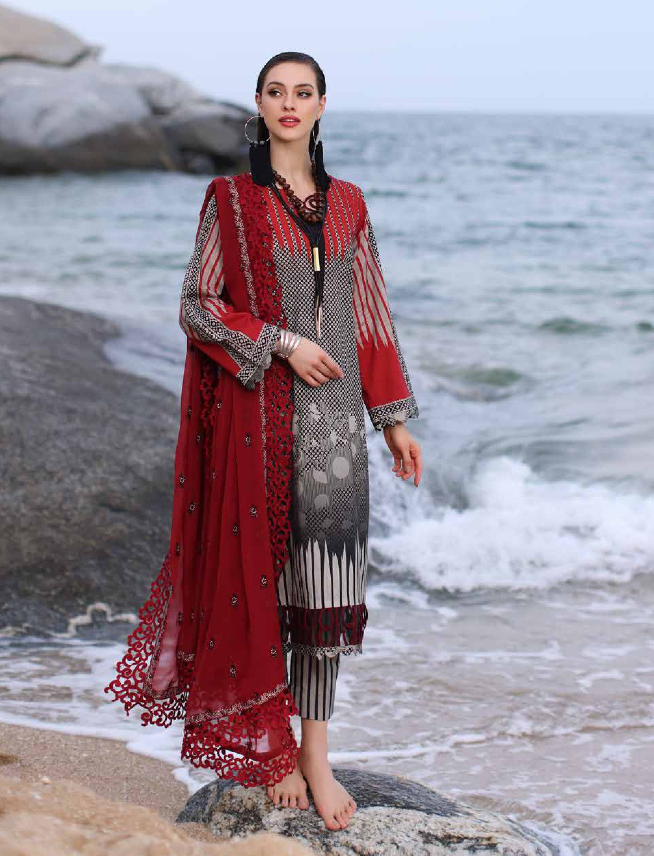 Eid Dress For Womens - Pakistani Embroidered Lawn Ramadan Partywear Festival Suits Salwar Kameez Suit In Medium & Large Size