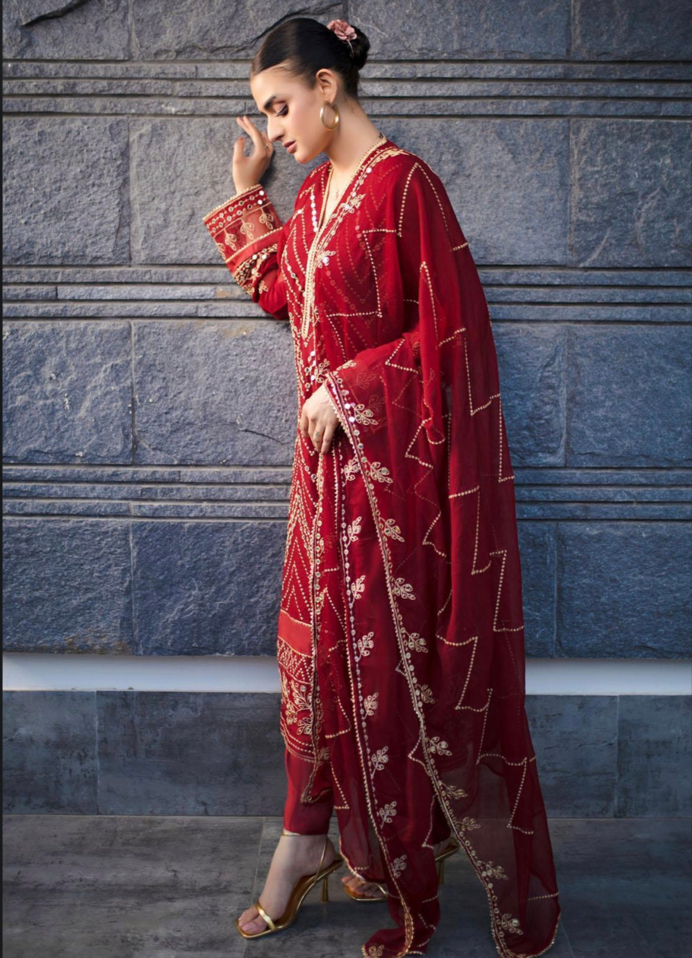 Eid Dress For Womens – Wedding Festival Salwar Kameez Suits Embroidered Chiffon Pakistani Eid Partywear Suit  In Medium Size