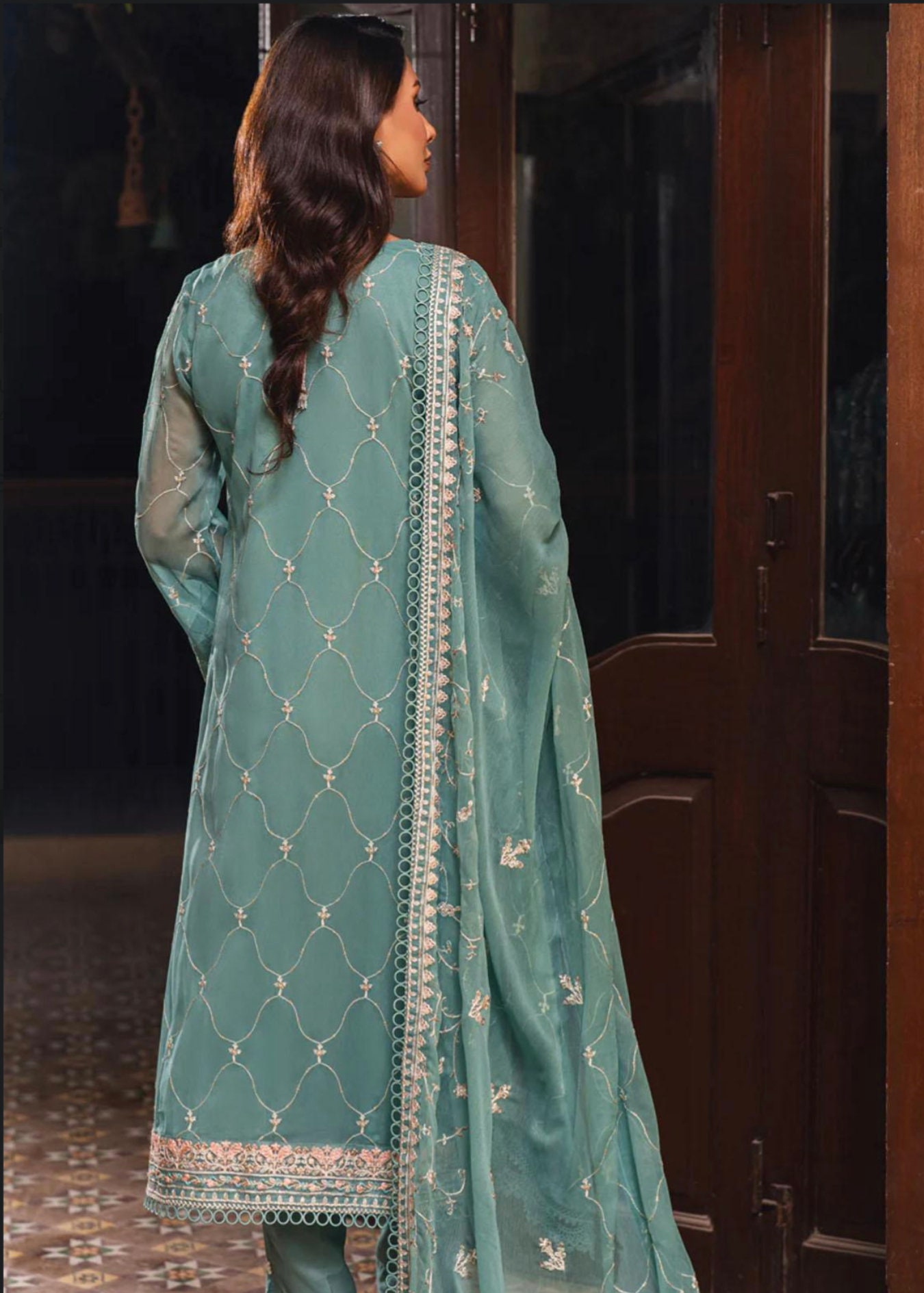 Eid Dress For Womens – Wedding Festival Salwar Kameez Suits Embroidered Chiffon Pakistani Eid Partywear Suit  In Medium Size