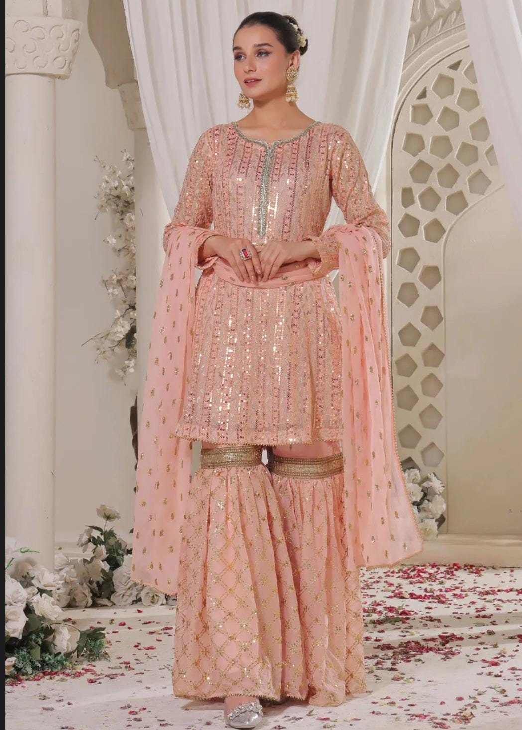 Eid Dress For Womens – Wedding Festival Salwar Kameez Suits Embroidered Chiffon Pakistani Eid Partywear Suit In Small, Medium, Large & X-L