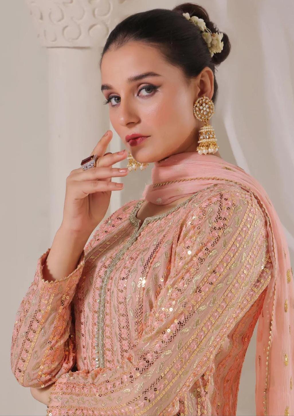 Eid Dress For Womens – Wedding Festival Salwar Kameez Suits Embroidered Chiffon Pakistani Eid Partywear Suit In Small, Medium, Large & X-L