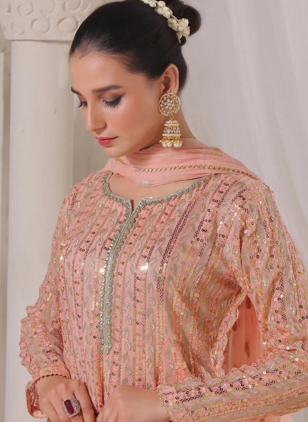 Eid Dress For Womens – Wedding Festival Salwar Kameez Suits Embroidered Chiffon Pakistani Eid Partywear Suit In Small, Medium, Large & X-L