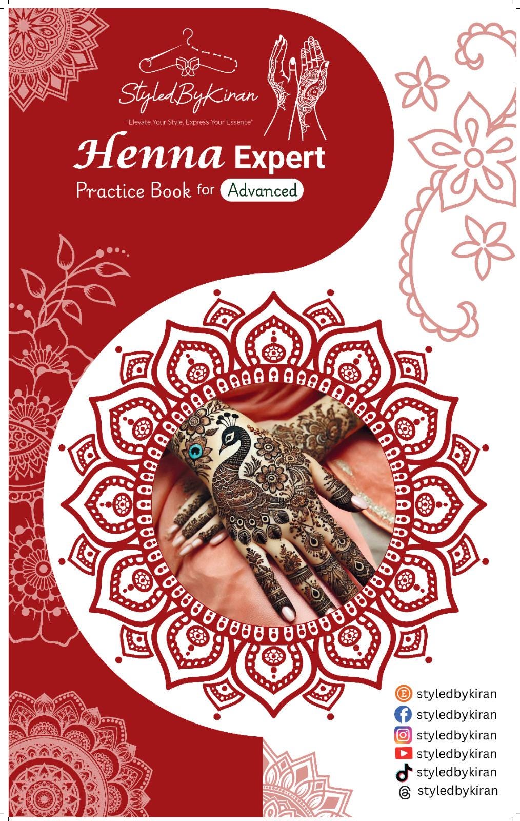 Henna Designs Kit Henna Practice Book Henna Art Mehndi Designs Workbook for Beginners with Reusable Acrylic Sheet & Clip (Physical Book)