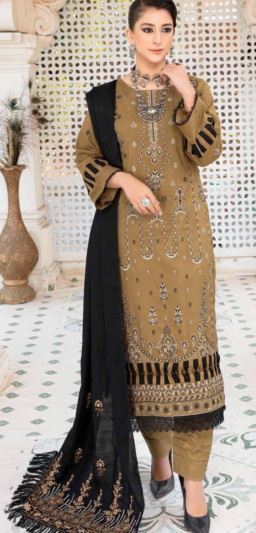 Eid Dress For Womens - Pakistani Embroidered Ramadan Partywear Festival Suits Eid Salwar Kameez Suits with Wool Shawl In Large Size