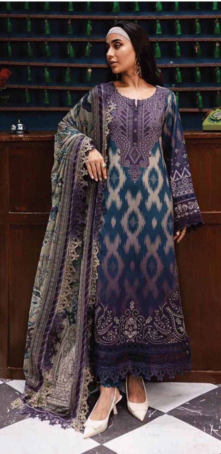 Eid Dress For Womens - Pakistani Embroidered Linen Ramadan Partywear Festival Suits Eid Salwar Kameez Suits in Medium, Large & X-L