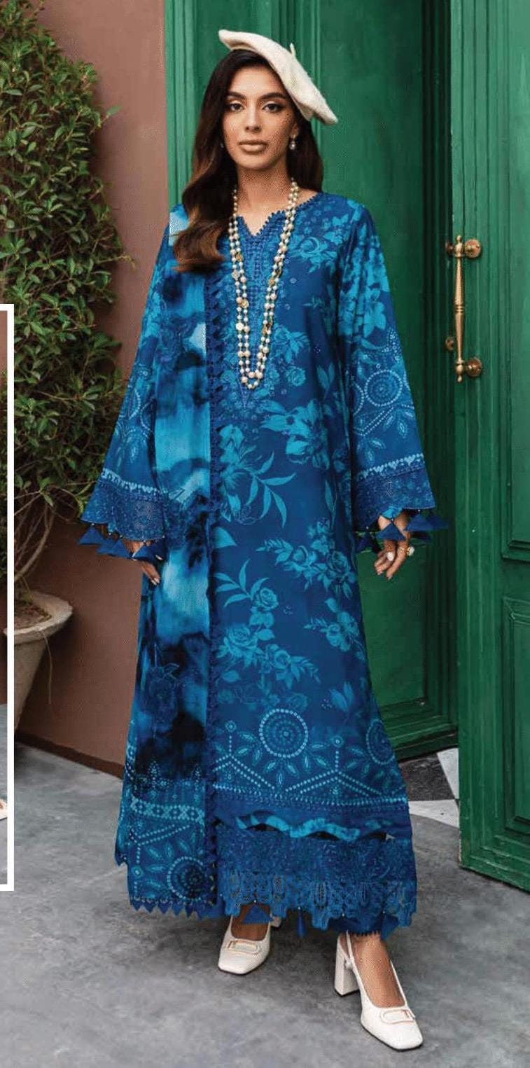 Eid Dress For Womens - Pakistani Embroidered Linen Ramadan Partywear Festival Suits Eid Salwar Kameez Suits in Medium, Large & X-L