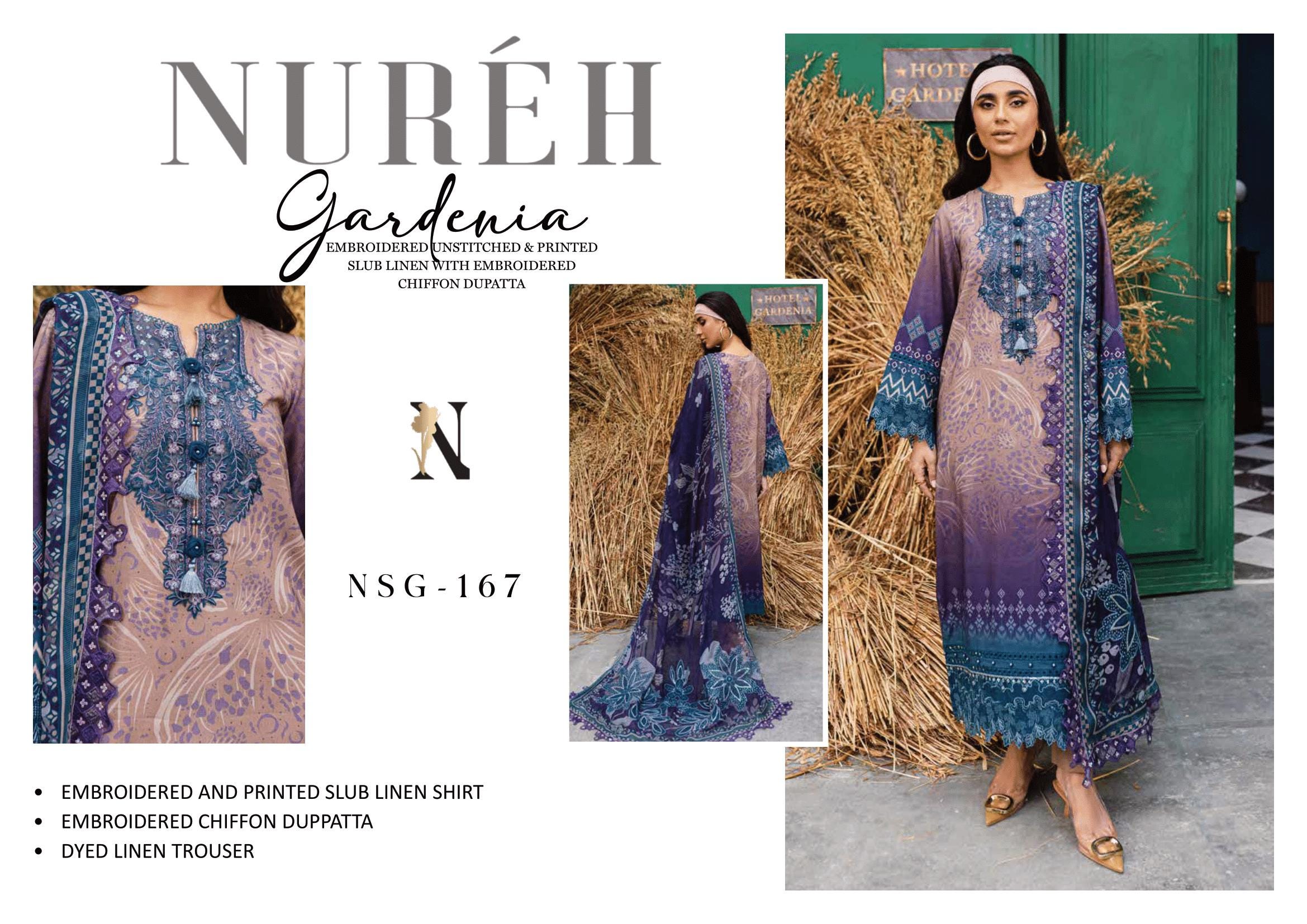 Eid Dress For Womens - Pakistani Embroidered Linen Ramadan Partywear Festival Suits Eid Salwar Kameez Suits in Medium, Large & X-L