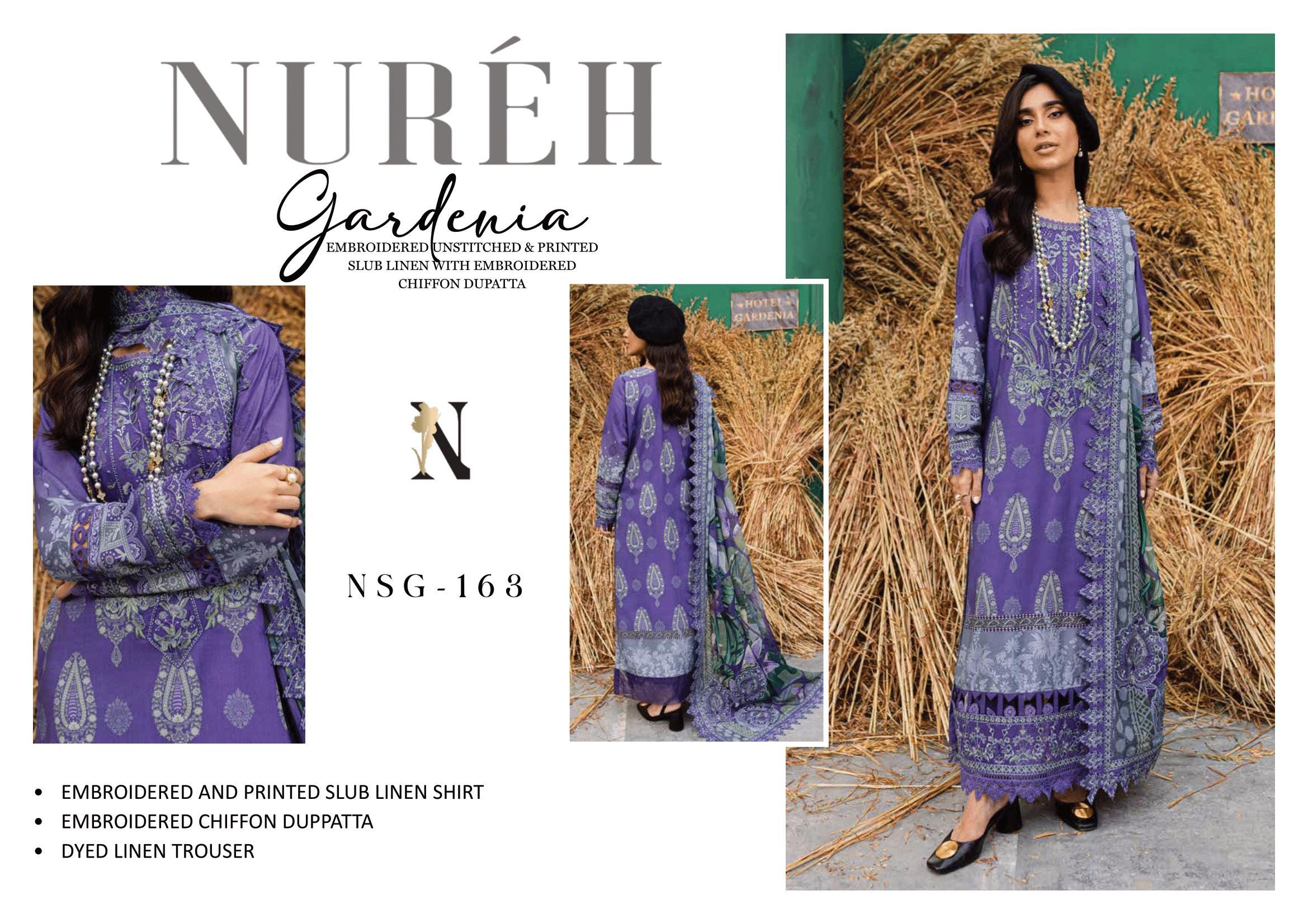 Eid Dress For Womens - Pakistani Embroidered Linen Ramadan Partywear Festival Suits Eid Salwar Kameez Suits in Medium, Large & X-L