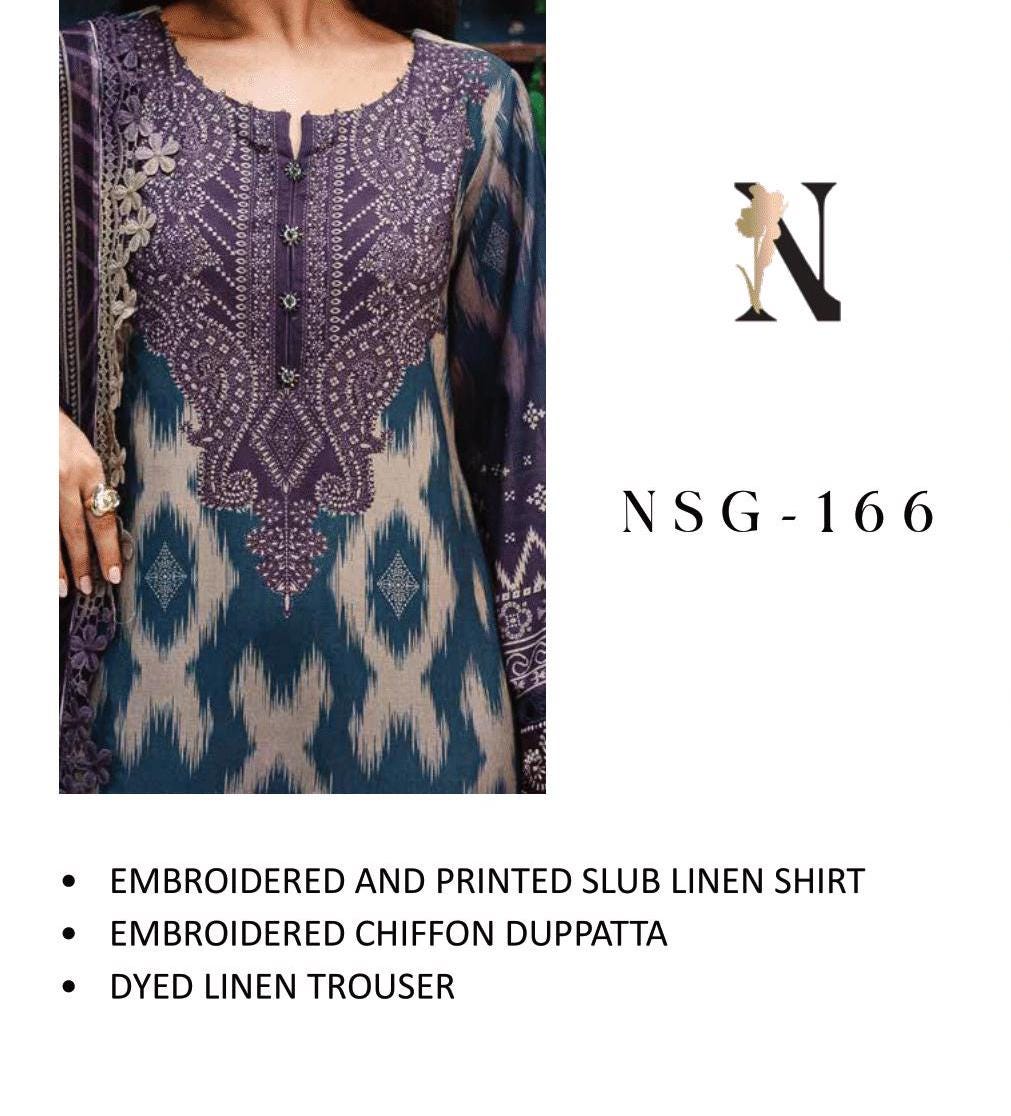 Eid Dress For Womens - Pakistani Embroidered Linen Ramadan Partywear Festival Suits Eid Salwar Kameez Suits in Medium, Large & X-L