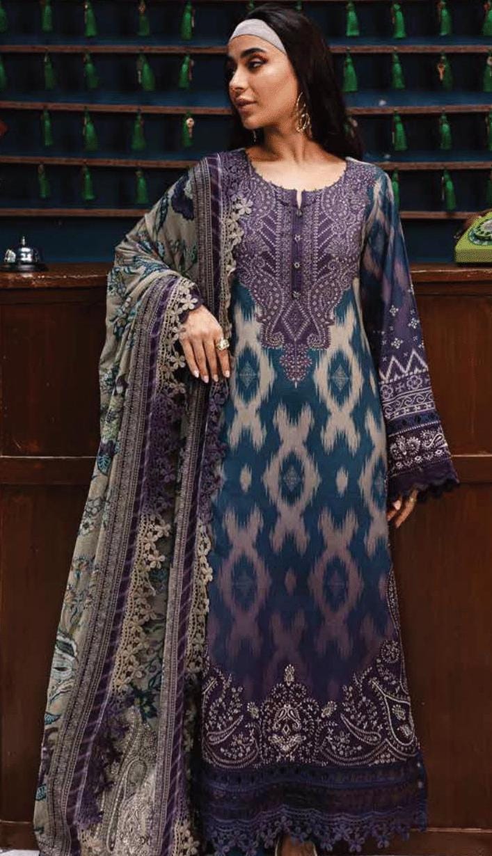 Eid Dress For Womens - Pakistani Embroidered Linen Ramadan Partywear Festival Suits Eid Salwar Kameez Suits in Medium, Large & X-L