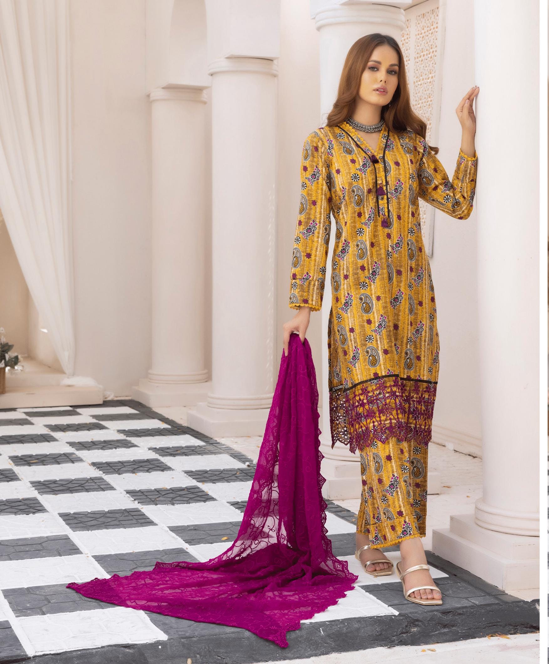 Eid Dress For Womens - Pakistani Embroidered Lawn Ramadan Partywear Festival Suits In Small Size