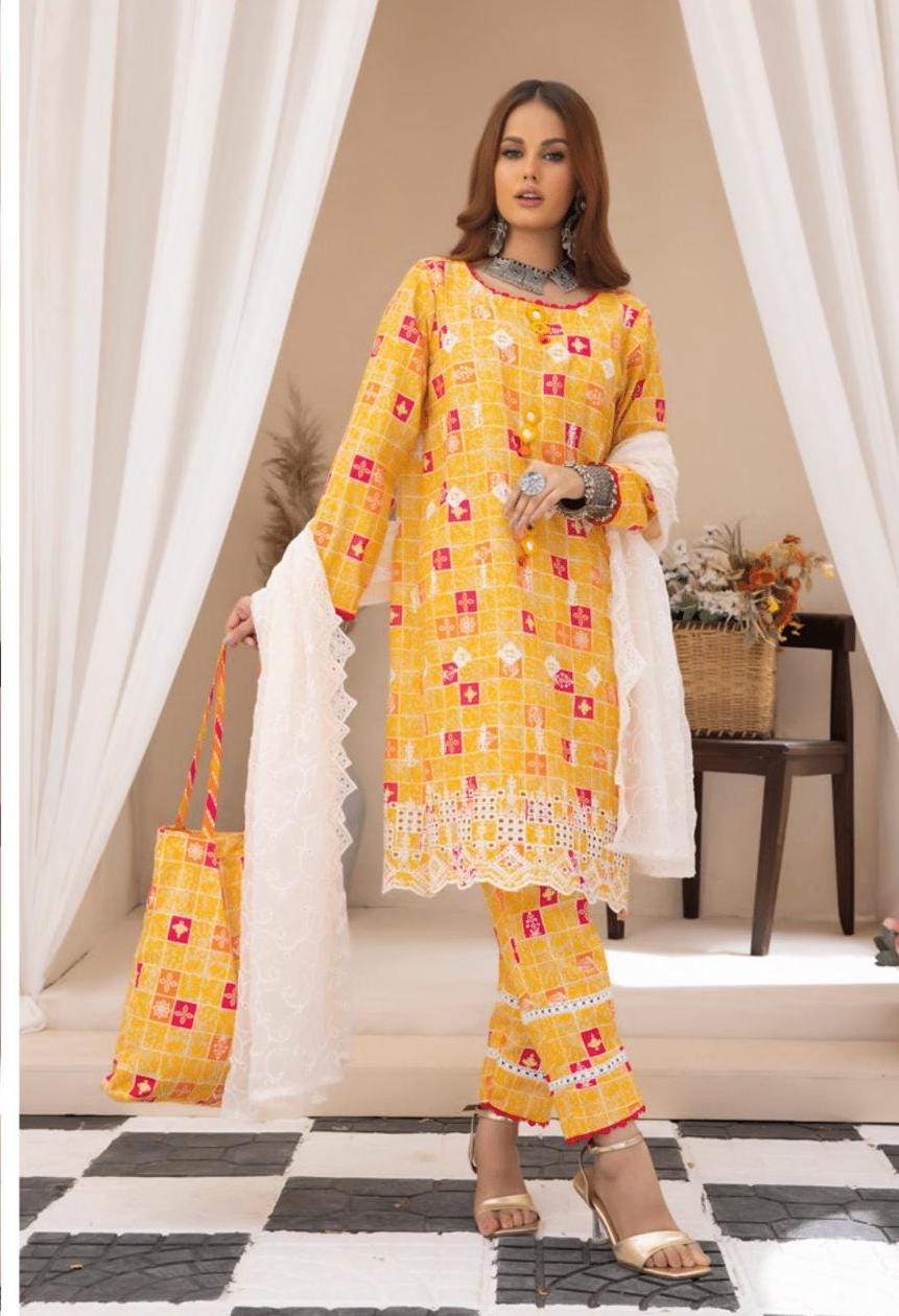 Eid Dress For Womens - Pakistani Embroidered Lawn Ramadan Partywear Festival Suits In Small Size