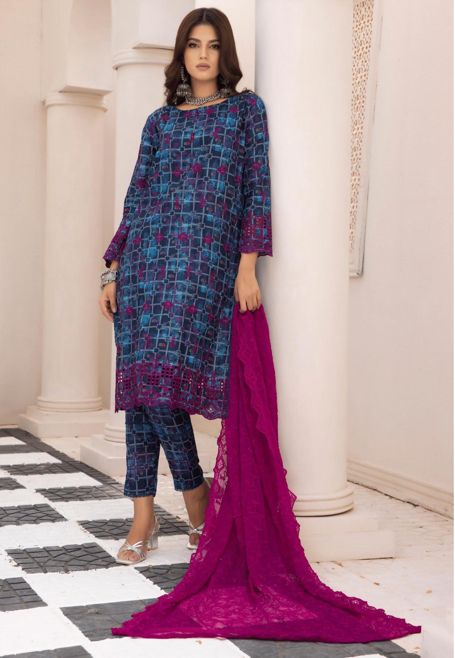 Eid Dress For Womens - Pakistani Embroidered Lawn Ramadan Partywear Festival Suits In Small Size