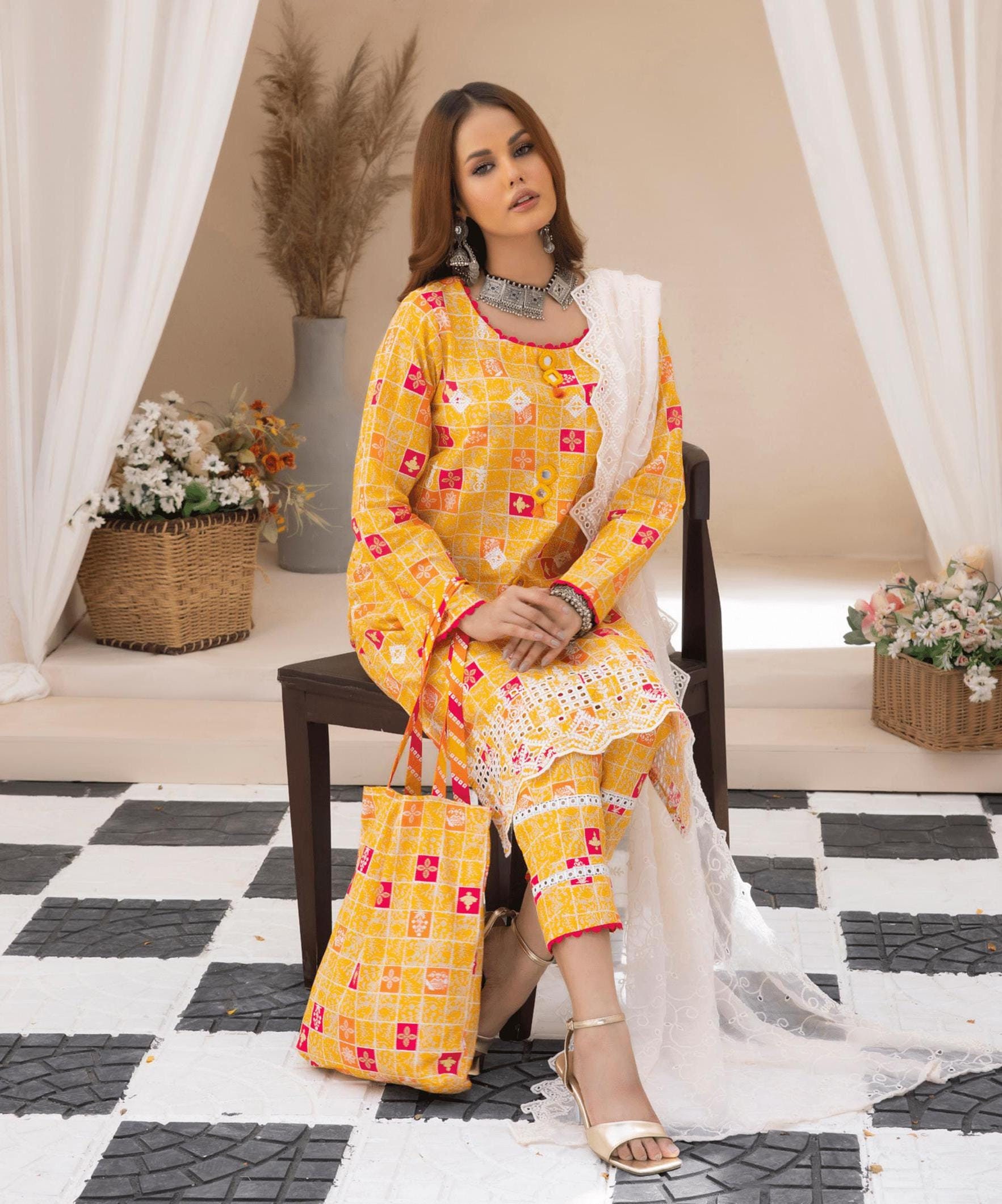 Eid Dress For Womens - Pakistani Embroidered Lawn Ramadan Partywear Festival Suits In Small Size