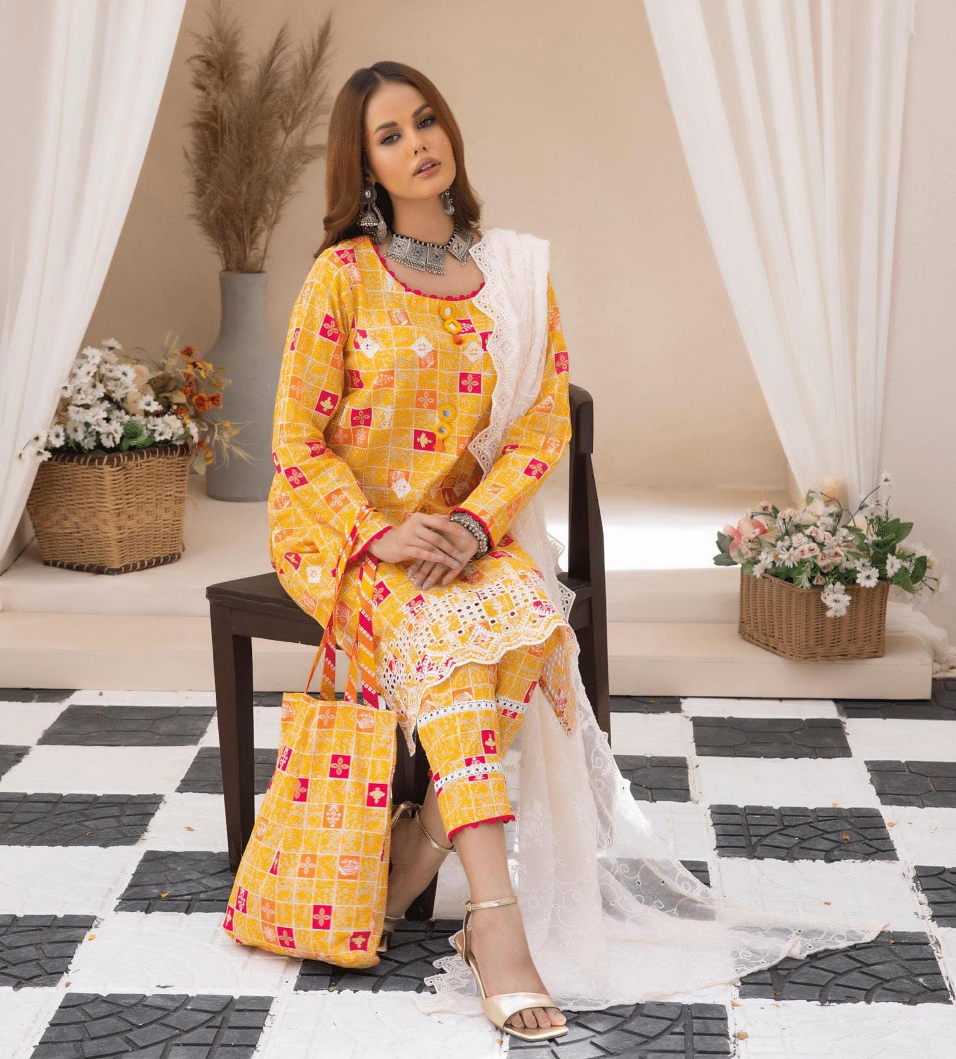 Eid Dress For Womens - Pakistani Embroidered Lawn Ramadan Partywear Festival Suits In Small Size
