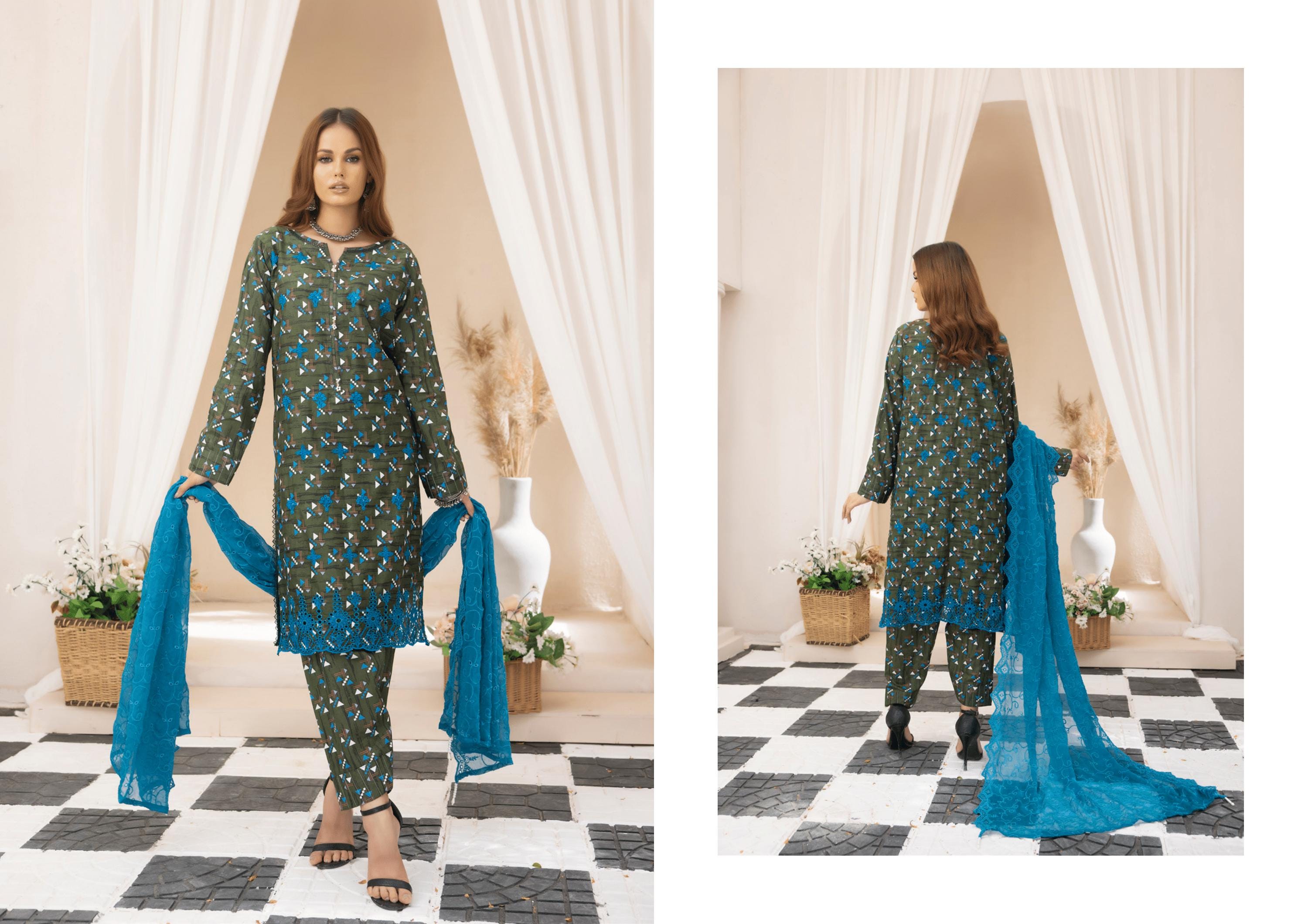 Eid Dress For Womens - Pakistani Embroidered Lawn Ramadan Partywear Festival Suits In Small Size