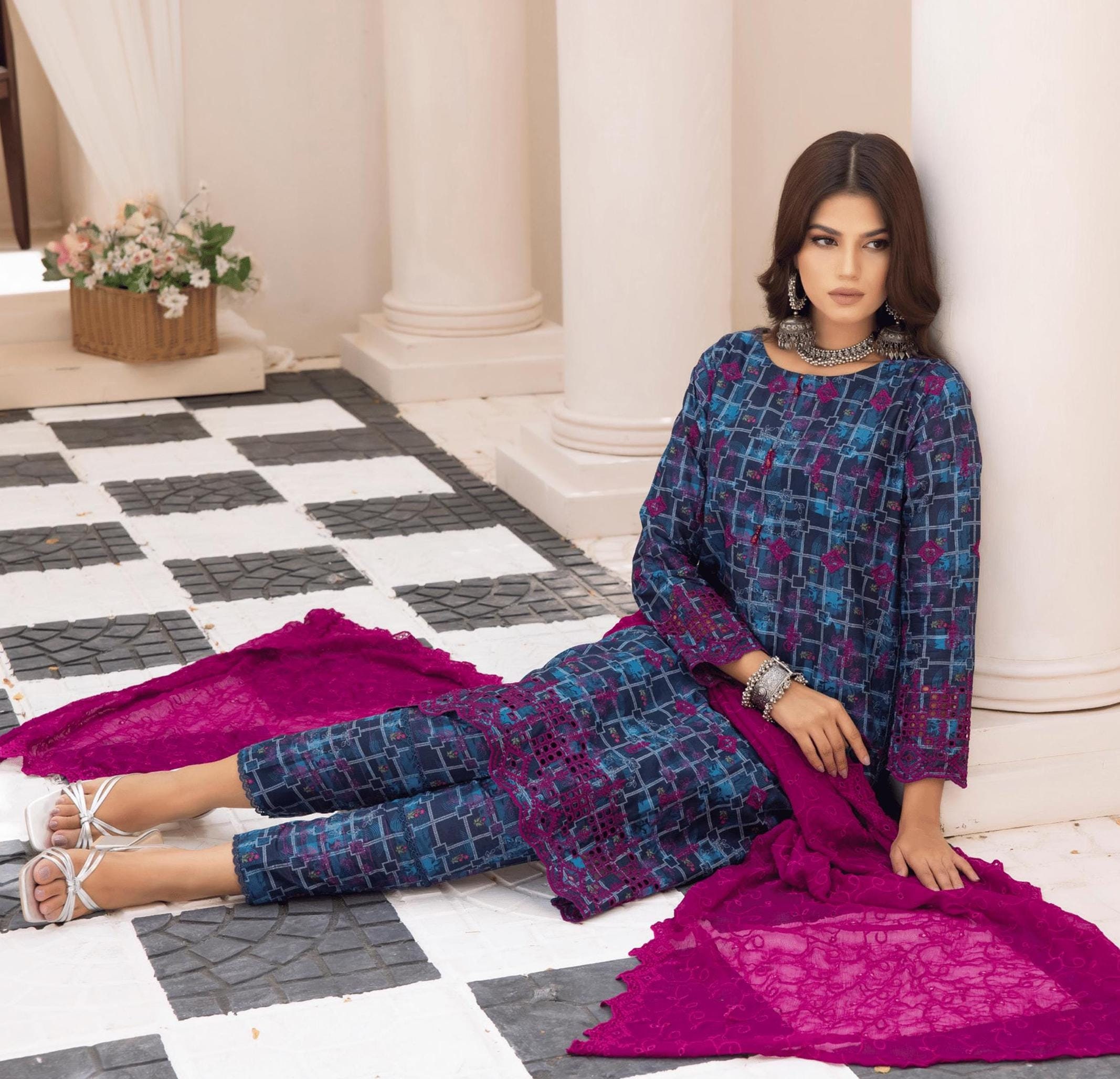 Eid Dress For Womens - Pakistani Embroidered Lawn Ramadan Partywear Festival Suits In Small Size