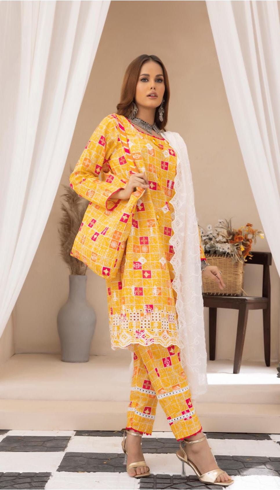 Eid Dress For Womens - Pakistani Embroidered Lawn Ramadan Partywear Festival Suits In Small Size