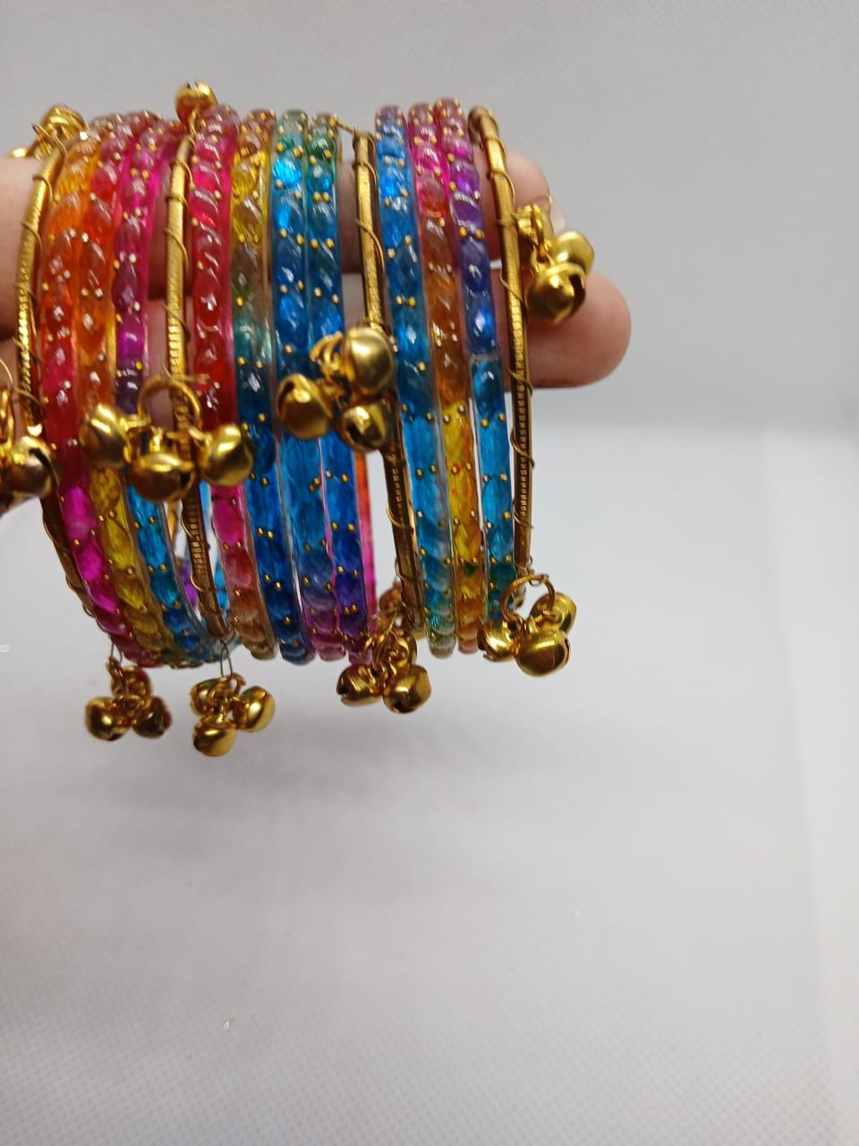 Raindrop Glass Bridal Bangle Set - Kashmiri Ghungroo Bangles - Trending Pakistani Churiya - Gold, Silver & Multi-Color Bridal Choorhiyan
