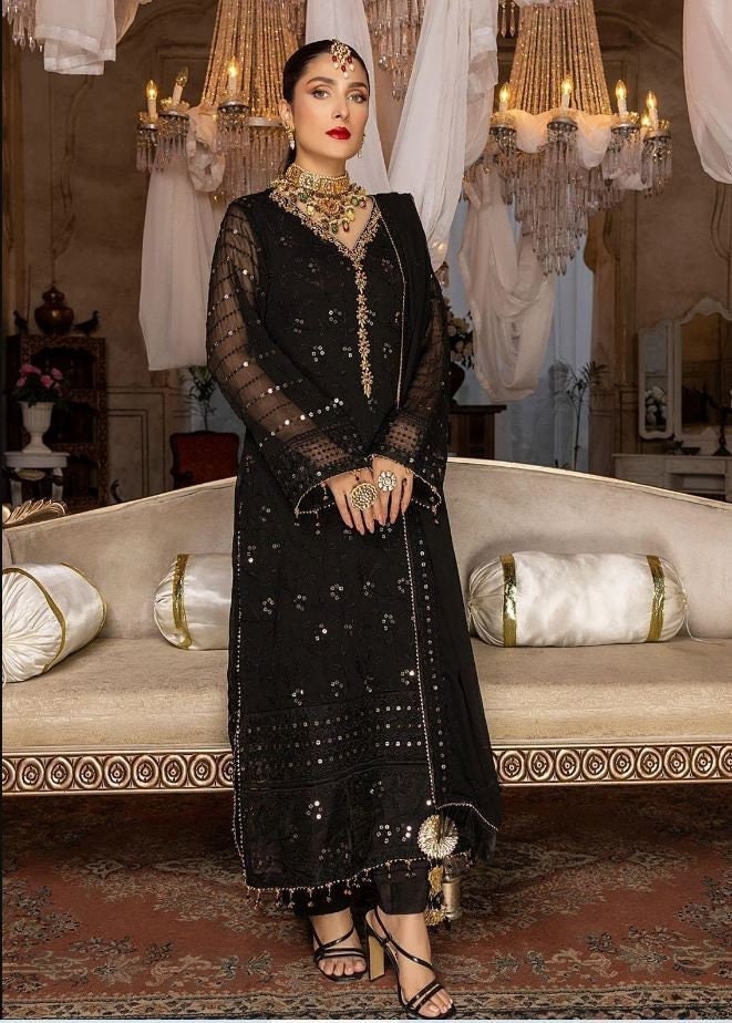 Eid Dress For Womens – Wedding Festival Salwar Kameez Suits Embroidered Chiffon Pakistani Eid Partywear Suit  In Small & Medium Size