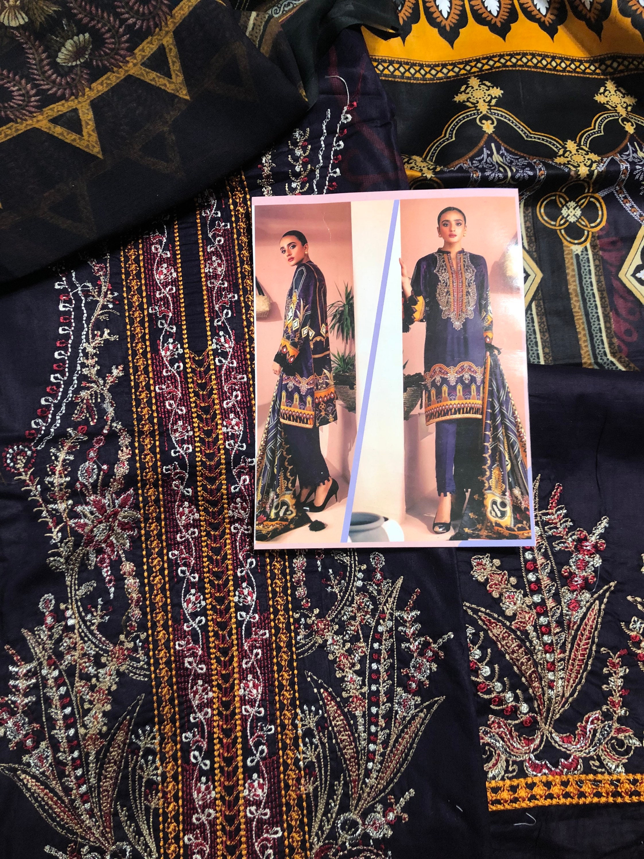 Eid Unstitched Pakistani Branded Eid Partywear Dress -Salwar Kamij Dress, Unstitched Clothes Lawn Embroidery Eid Ramadan Special Day Dress