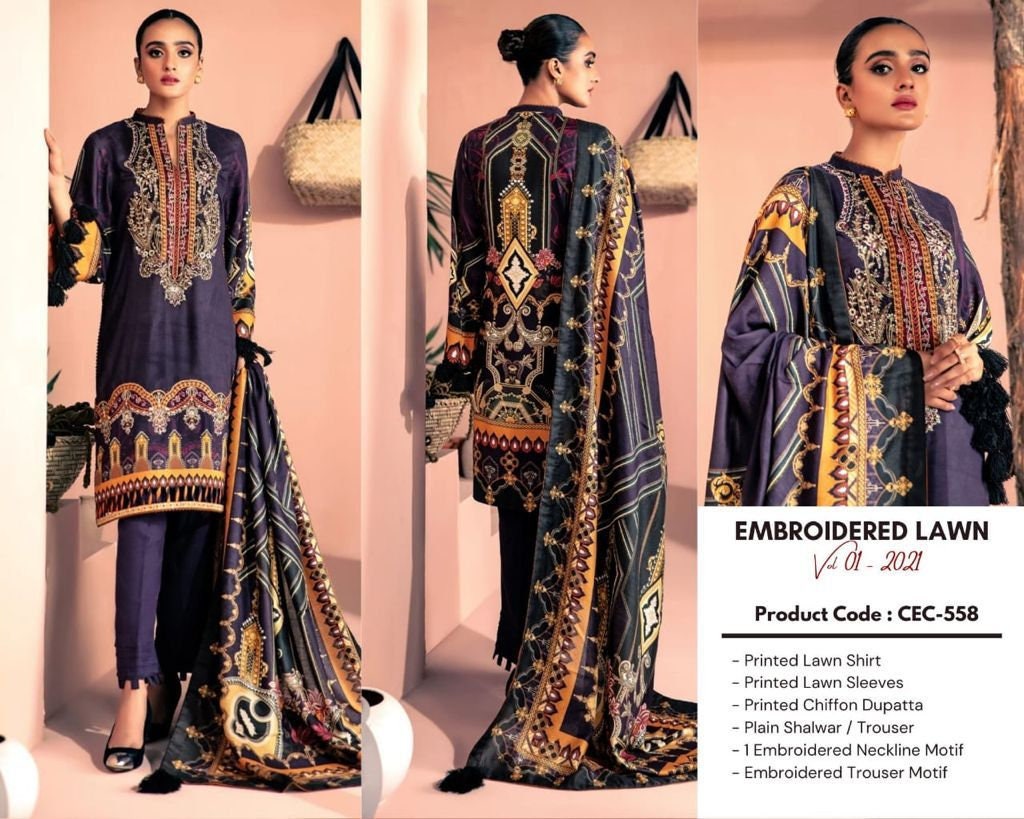 Eid Unstitched Pakistani Branded Eid Partywear Dress -Salwar Kamij Dress, Unstitched Clothes Lawn Embroidery Eid Ramadan Special Day Dress