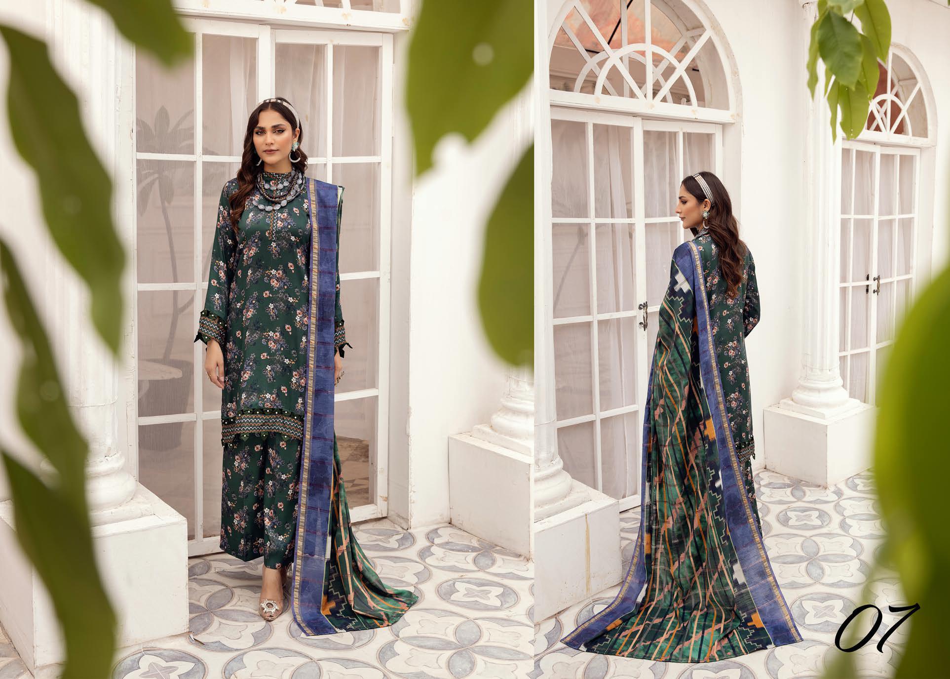 Eid Dress For Womens - Pakistani Embroidered Lawn Ramadan Partywear Festival Suits Winter Satin Clothes in Medium Size