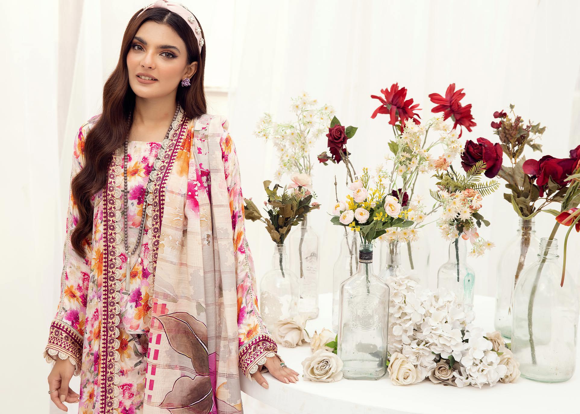 Eid Dress For Womens - Pakistani Embroidered Lawn Ramadan Partywear Festival Suits Winter Satin Clothes in Medium Size