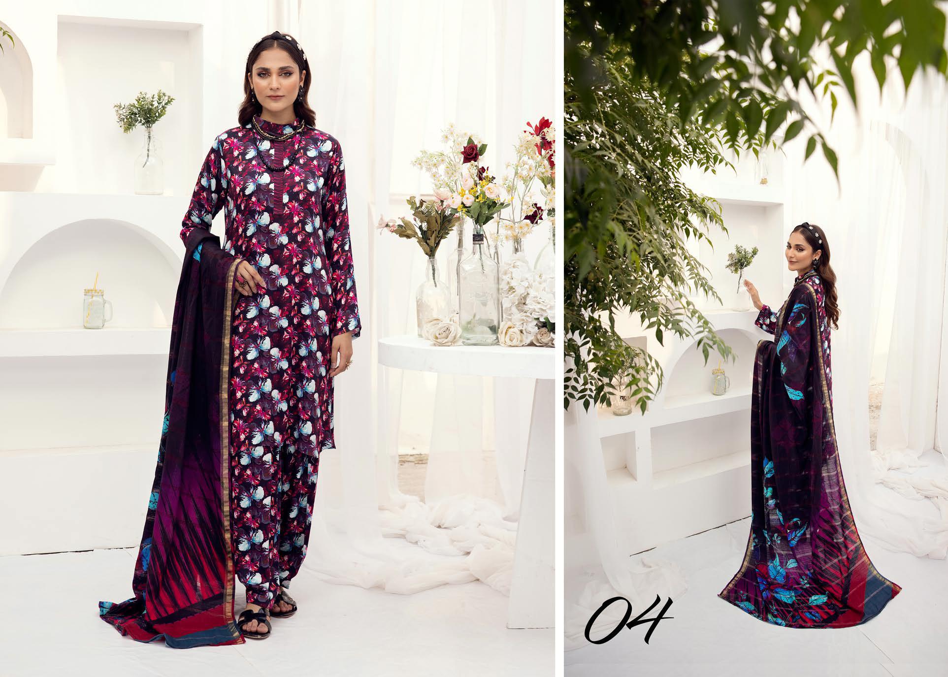 Eid Dress For Womens - Pakistani Embroidered Lawn Ramadan Partywear Festival Suits Winter Satin Clothes in Medium Size