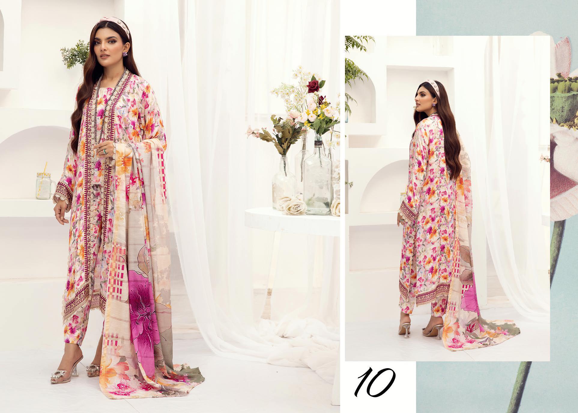 Eid Dress For Womens - Pakistani Embroidered Lawn Ramadan Partywear Festival Suits Winter Satin Clothes in Medium Size
