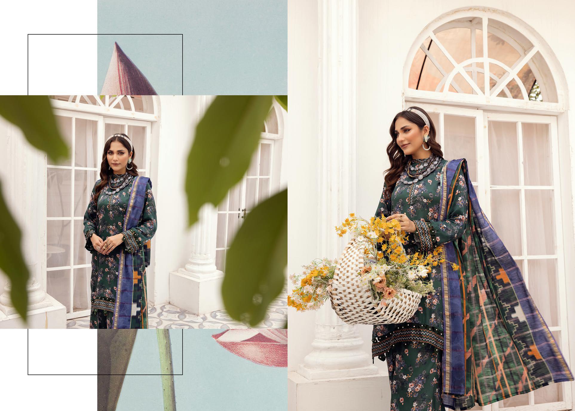 Eid Dress For Womens - Pakistani Embroidered Lawn Ramadan Partywear Festival Suits Winter Satin Clothes in Medium Size