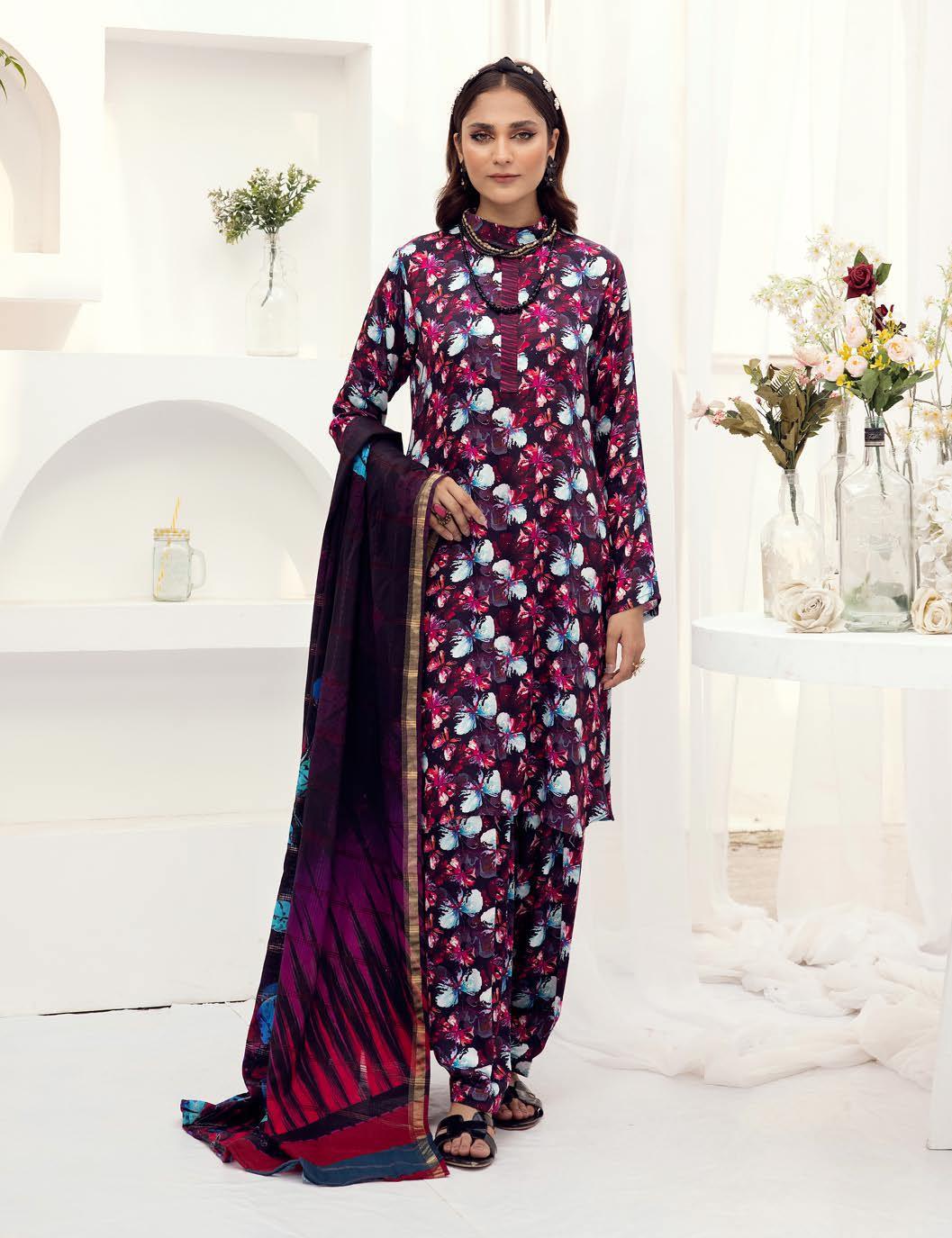 Eid Dress For Womens - Pakistani Embroidered Lawn Ramadan Partywear Festival Suits Winter Satin Clothes in Medium Size
