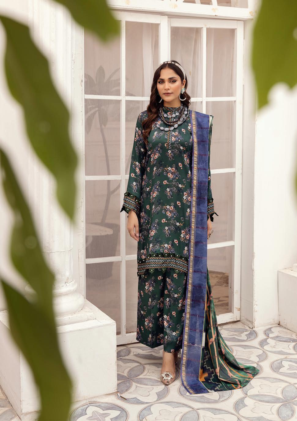 Eid Dress For Womens - Pakistani Embroidered Lawn Ramadan Partywear Festival Suits Winter Satin Clothes in Medium Size