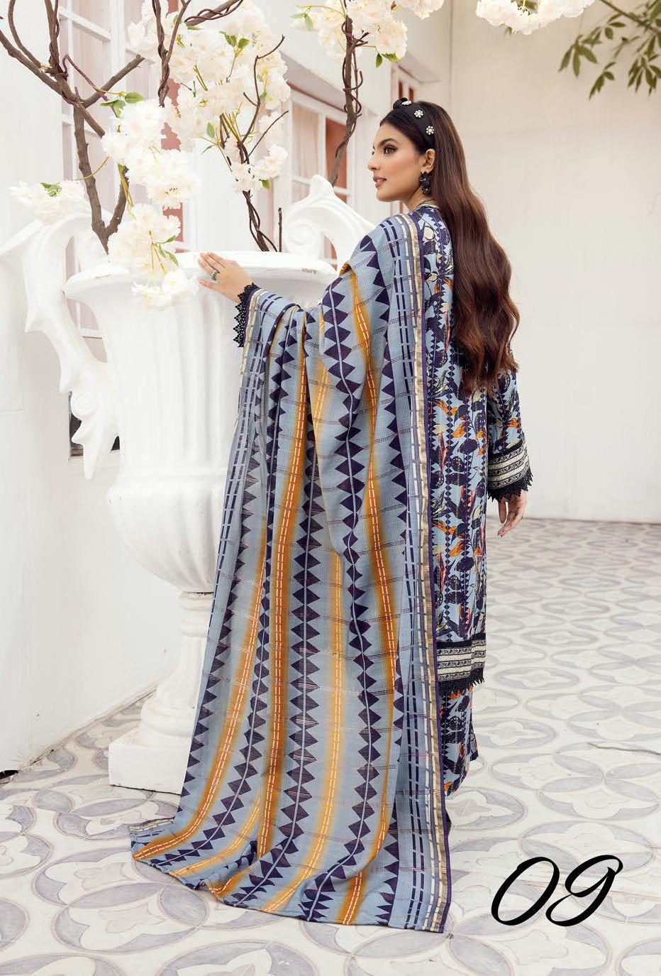 Eid Dress For Womens - Pakistani Embroidered Lawn Ramadan Partywear Festival Suits Winter Satin Clothes in Medium Size