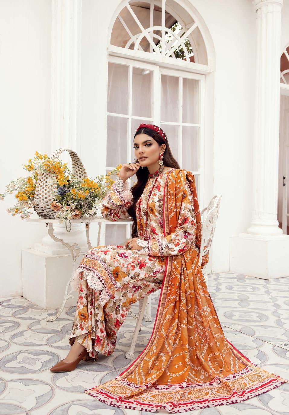 Eid Dress For Womens - Pakistani Embroidered Lawn Ramadan Partywear Festival Suits Winter Satin Clothes in Medium Size