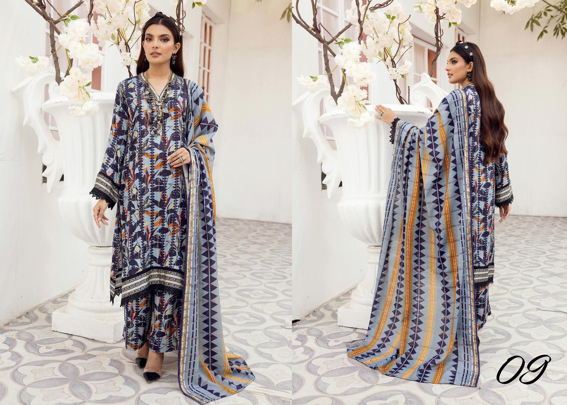 Eid Dress For Womens - Pakistani Embroidered Lawn Ramadan Partywear Festival Suits Winter Satin Clothes in Medium Size