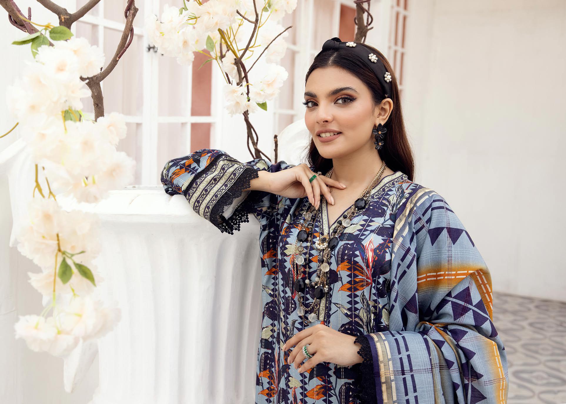 Eid Dress For Womens - Pakistani Embroidered Lawn Ramadan Partywear Festival Suits Winter Satin Clothes in Medium Size