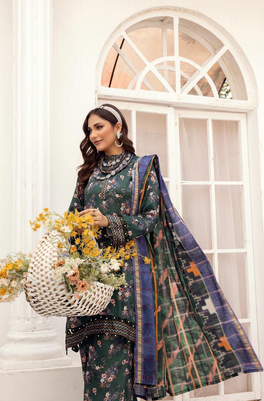 Eid Dress For Womens - Pakistani Embroidered Lawn Ramadan Partywear Festival Suits Winter Satin Clothes in Medium Size