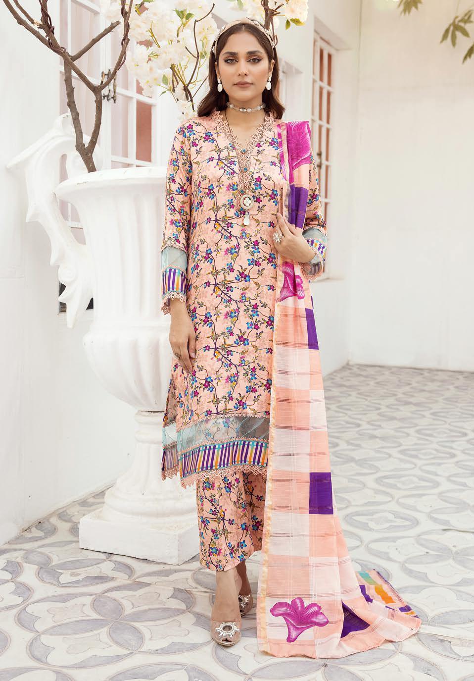 Eid Dress For Womens - Pakistani Embroidered Lawn Ramadan Partywear Festival Suits Winter Satin Clothes in Medium Size
