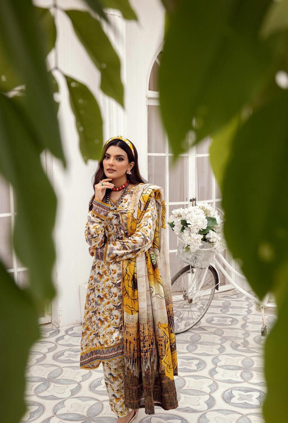 Eid Dress For Womens - Pakistani Embroidered Lawn Ramadan Partywear Festival Suits Winter Satin Clothes in Medium Size