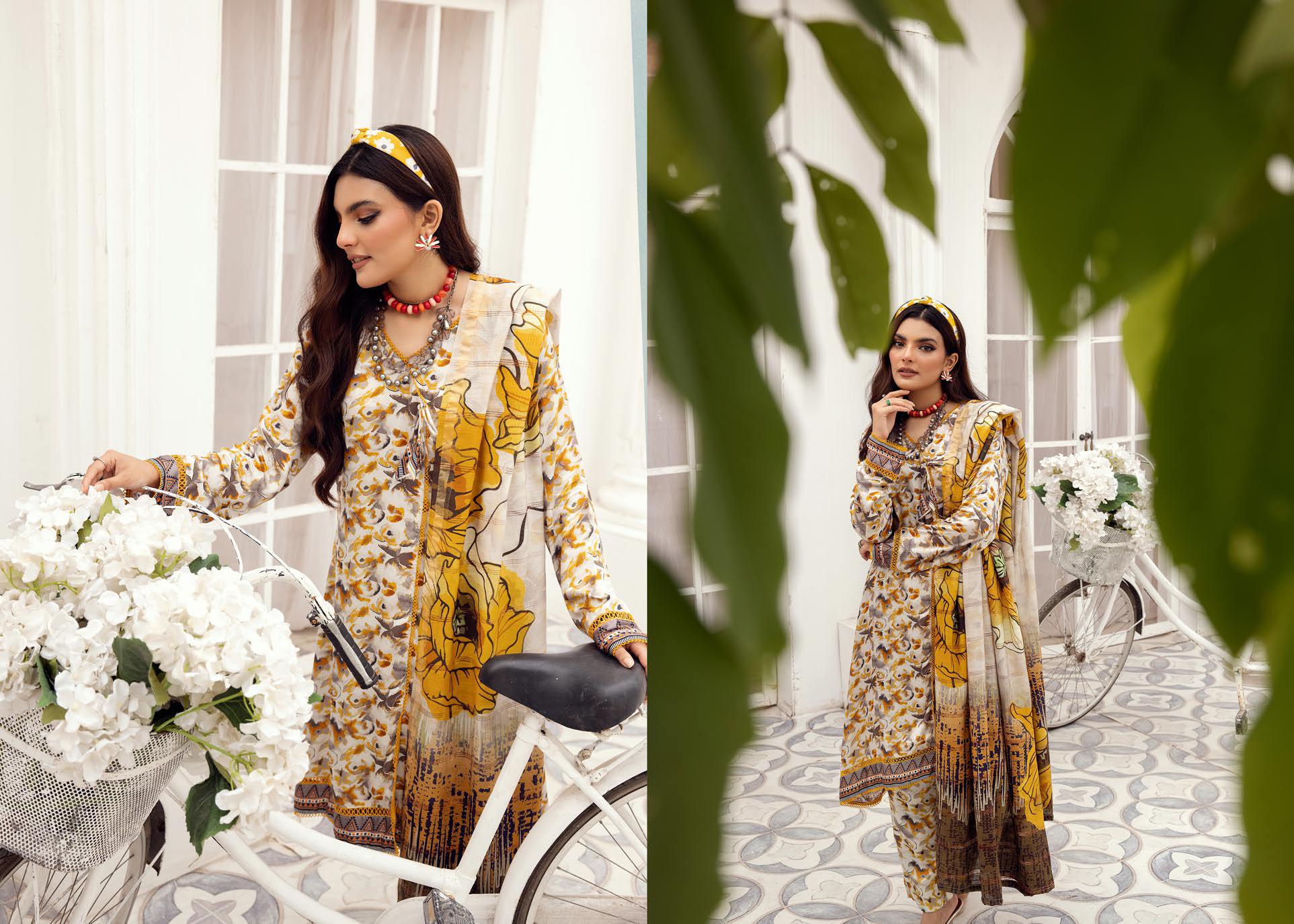 Eid Dress For Womens - Pakistani Embroidered Lawn Ramadan Partywear Festival Suits Winter Satin Clothes in Medium Size