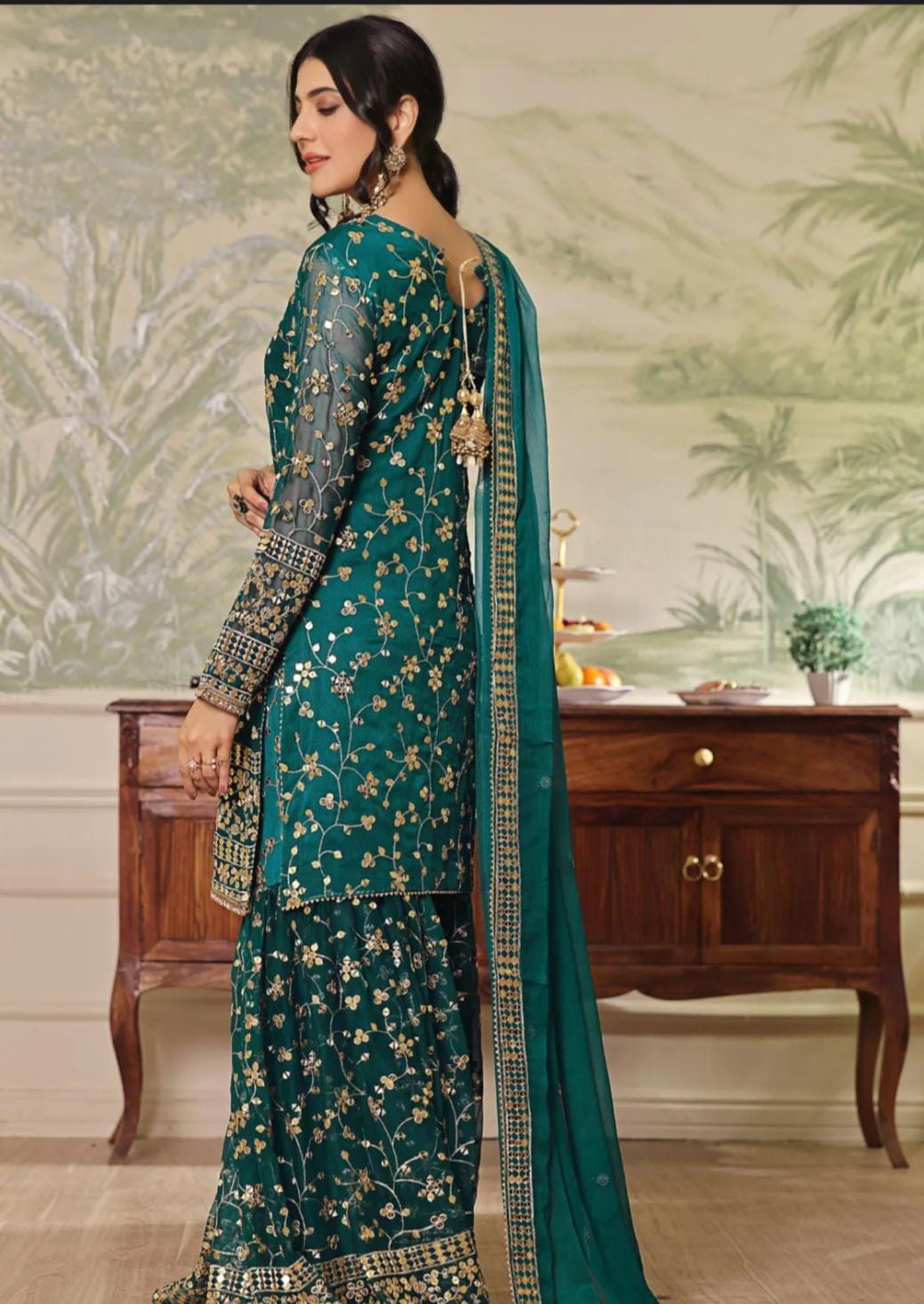 Eid Dress For Womens – Wedding Festival Salwar Kameez Suits Embroidered Chiffon Pakistani Eid Partywear Suit In Small & Medium Size