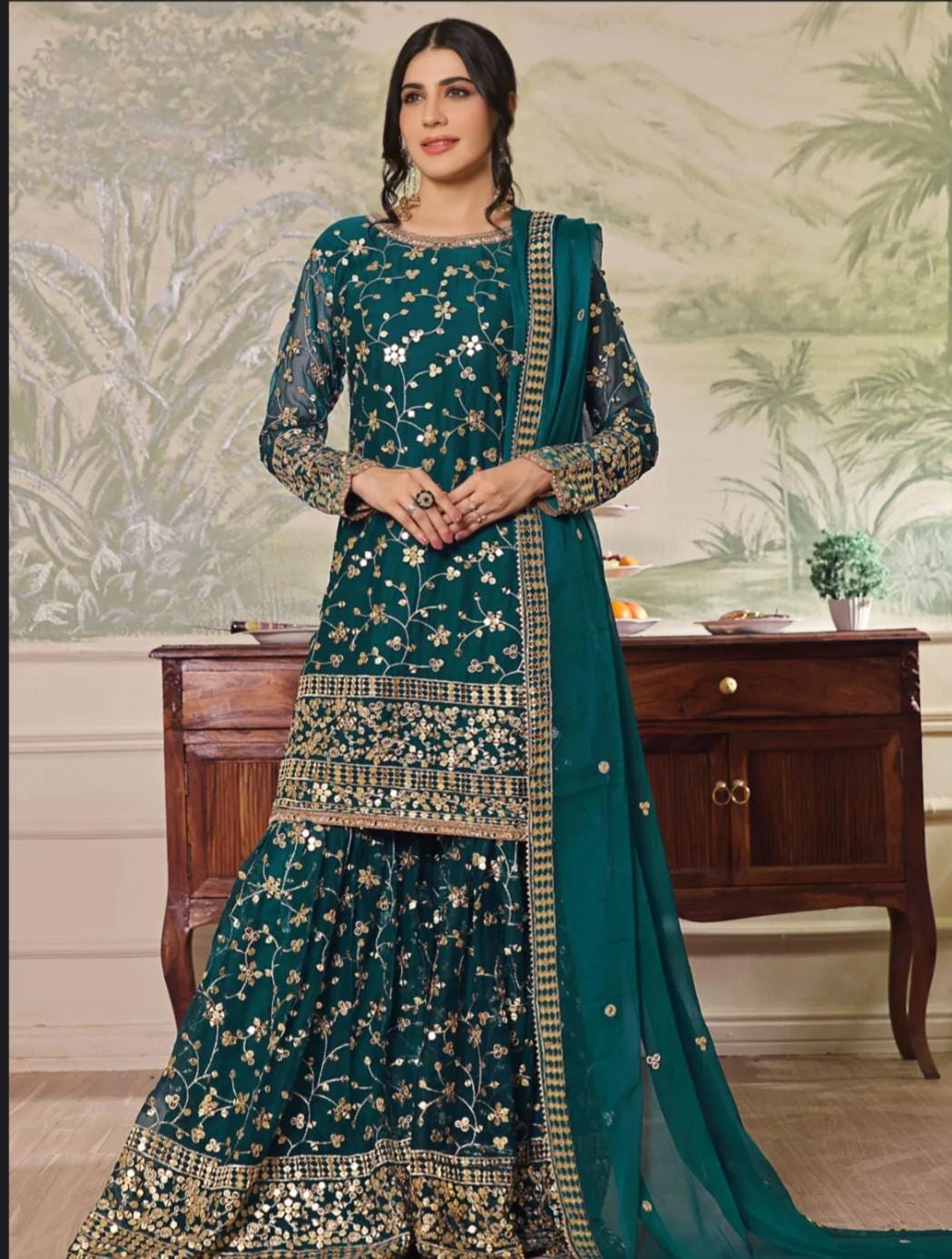 Eid Dress For Womens – Wedding Festival Salwar Kameez Suits Embroidered Chiffon Pakistani Eid Partywear Suit In Small & Medium Size