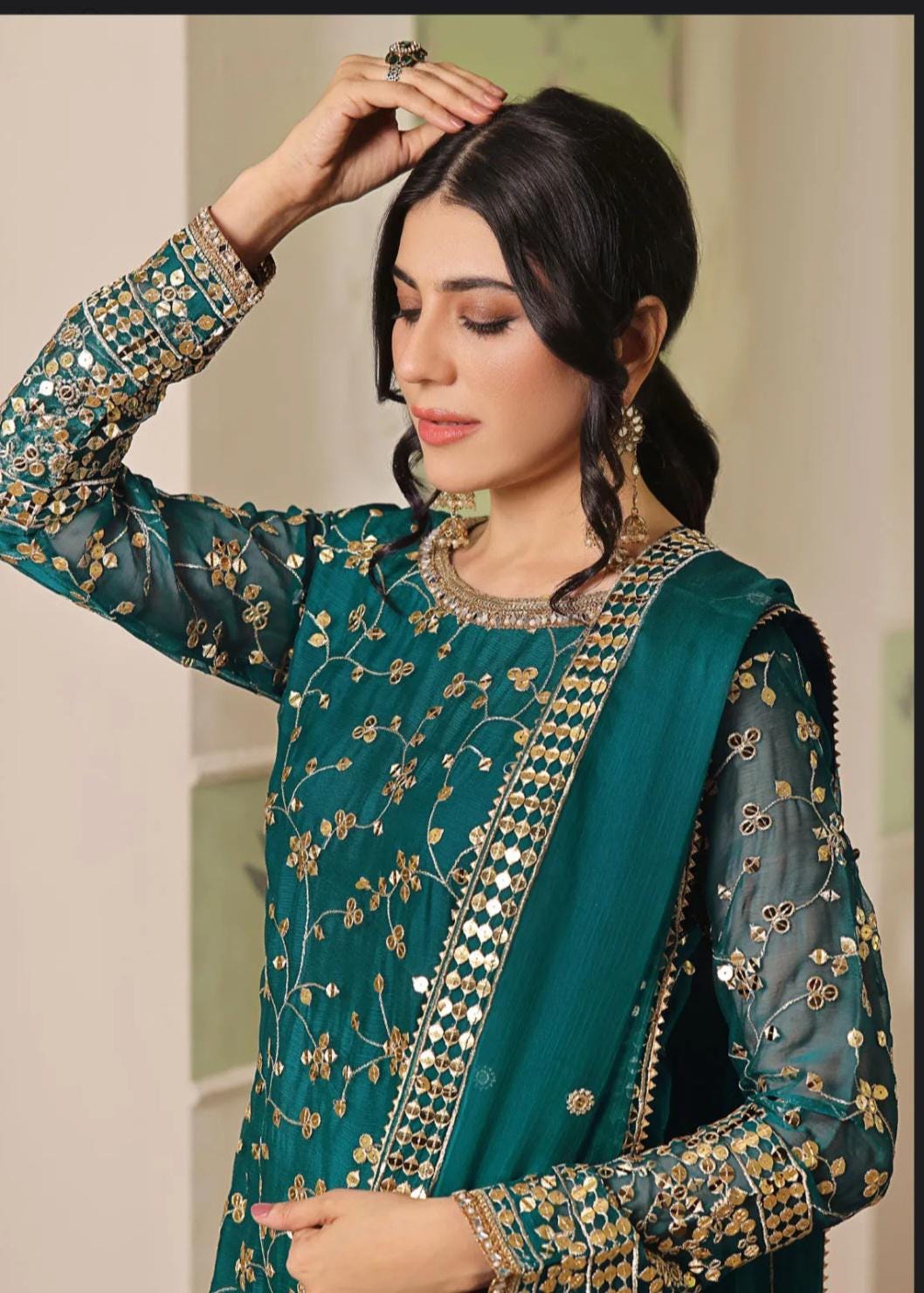Eid Dress For Womens – Wedding Festival Salwar Kameez Suits Embroidered Chiffon Pakistani Eid Partywear Suit In Small & Medium Size
